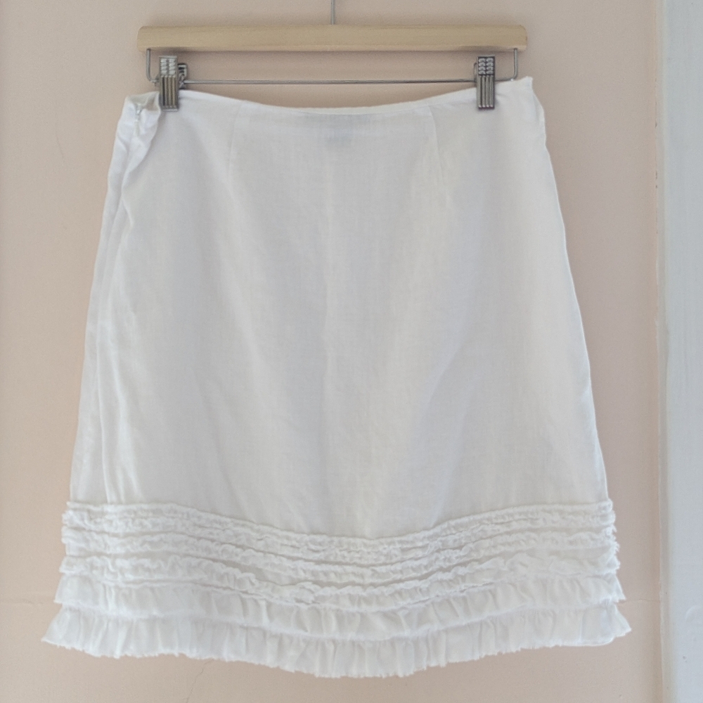 Tommy Bahama White Ruffle Hem Linen Blend Skirt